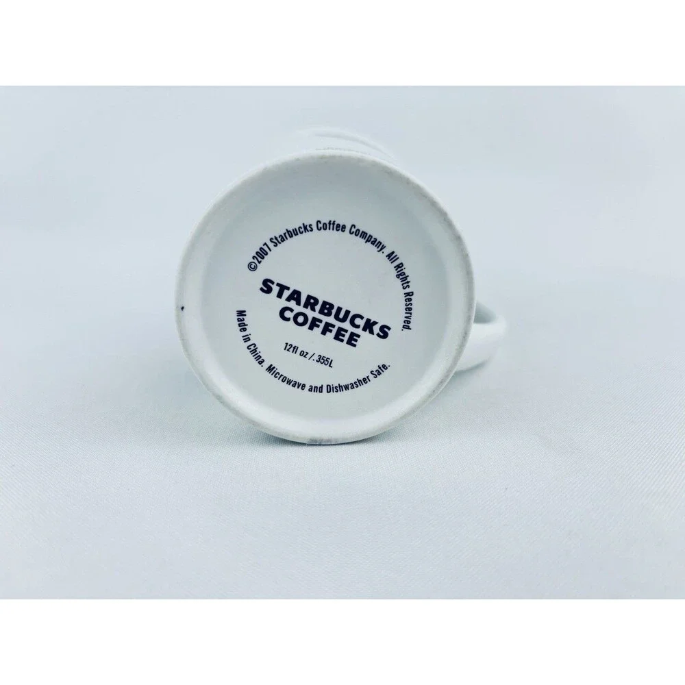 Starbucks Classic Mermaid Logo White 2007 Ceramic‎ Latte Coffee Mug Cup 12oz